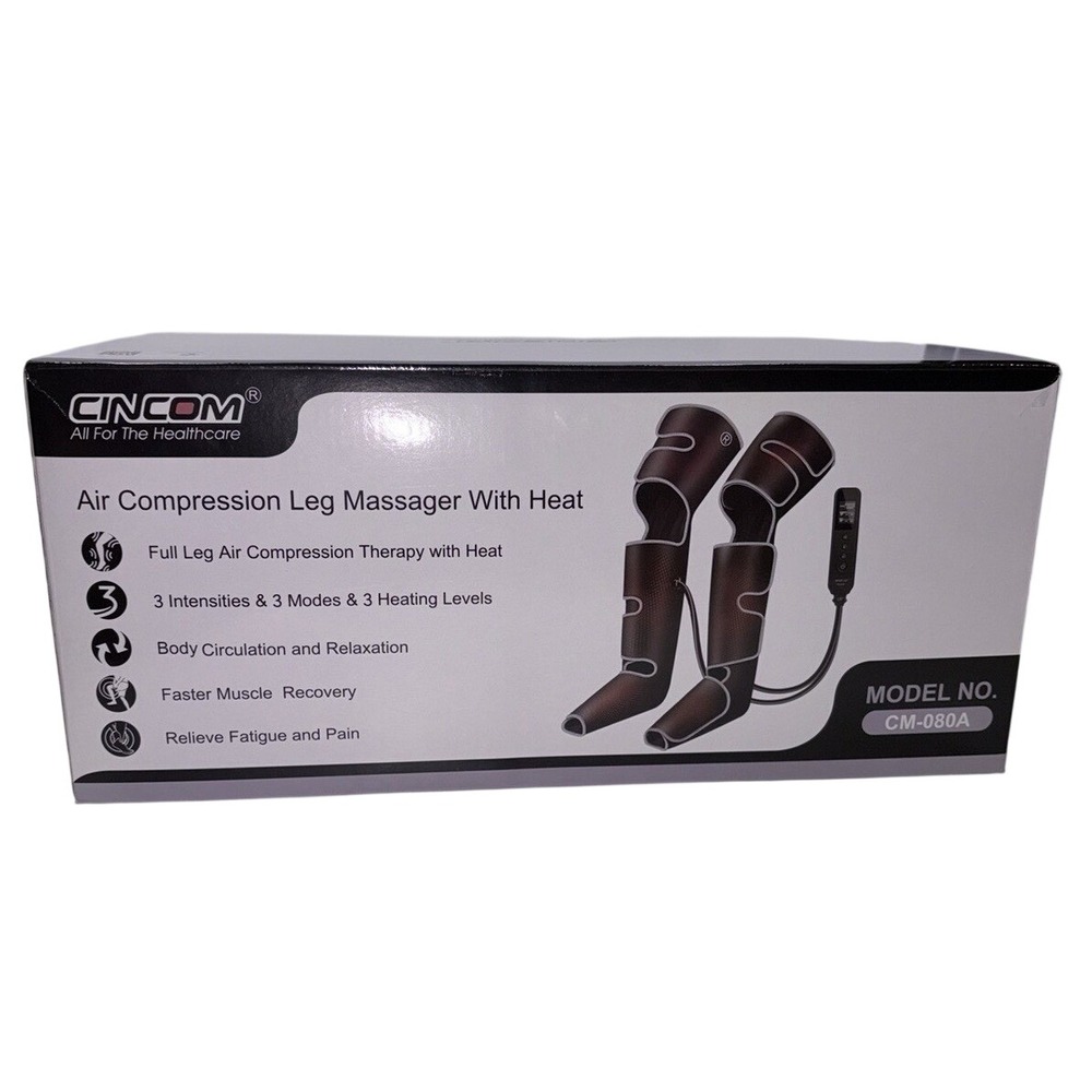 CINCOM Air Compression Leg Massager OS Black Heat Therapy CM-080A Full Leg Wrap